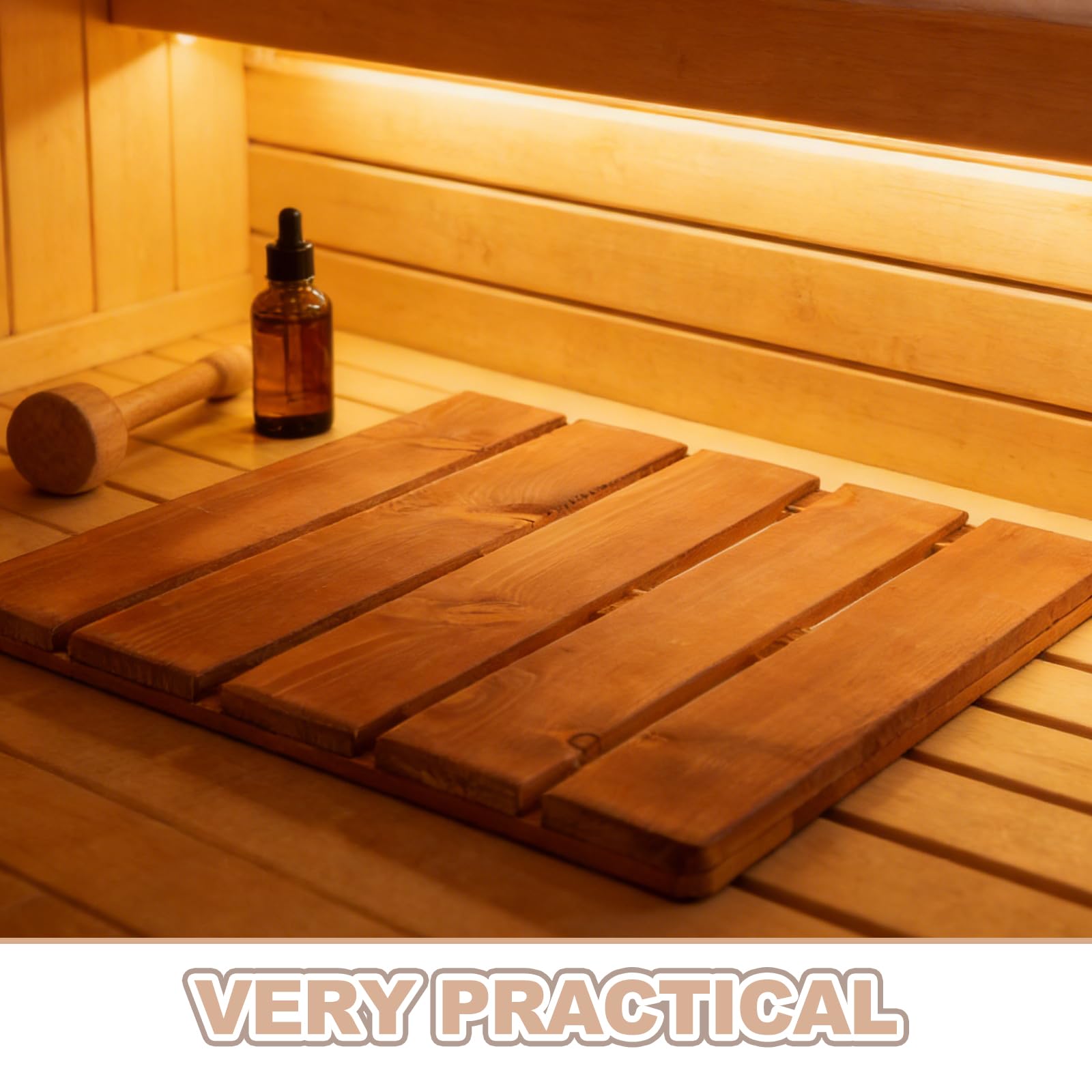 FOMIYES Sauna Holzbodenmatte aus Massivem Holz mit Rutschfester Oberfläche und Erhöhter Struktur Leicht zu Reinigen für Badezimmer und Wellnessbereiche