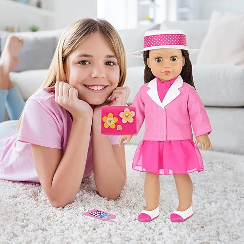 Vista 18 de ZITA ELEMENT Muñeca americana de 18 pulgadas, 14 piezas, accesorios de maquillaje con vestido para muñeca de generación, juego de belleza y ropa