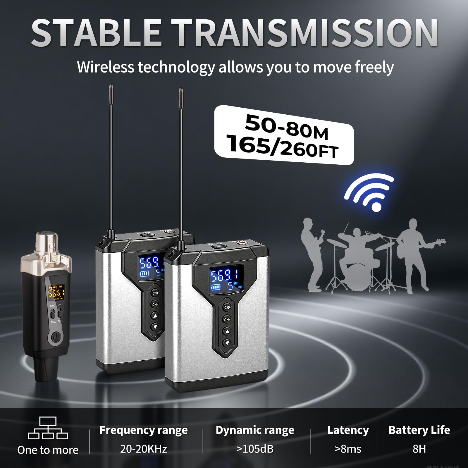 Depusheng T9-2 Sistema di monitoraggio in-ear wireless con trasmettitore e ricevitore a clip, accoppiamento automatico, monitoraggio in-ear per studio, chitarra, DJ, esibizioni dal vivo