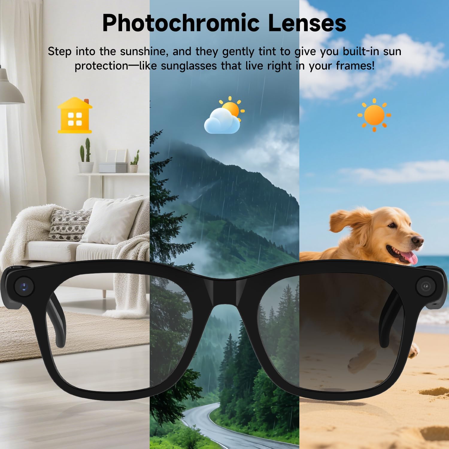 AI Smart Glasses, 32GB,8MP/1080P HD Video & Audio Recording Camera, Real-Time Voice Translation, AI Voice Assistant,Bluetooth Connectivity, Photochromic Sunglass Lenses for Men & Women