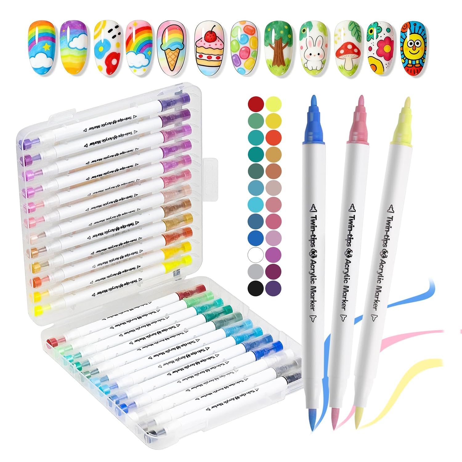 GELLAKTIK 18 Color 3D Nail Art Pens Set, 0.7MM Nail Polish Pens for Nail Art Dotting Pen Drawing Painting Liner Brush for DIY Nail Design, Home & Salon Manicure Tools 100PCS