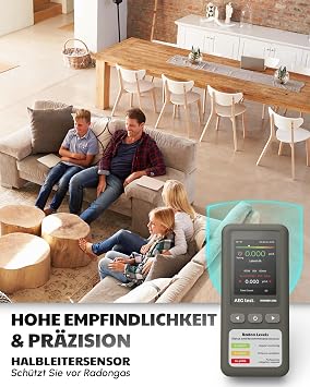HOUND-1011 Portable Radon Detector for Home Lightweight High Precision Sensor 45 Day Monitoring Easy to Use Short and Long Term Measurement in pCi/L or Bq/m³ for Basement - Grey