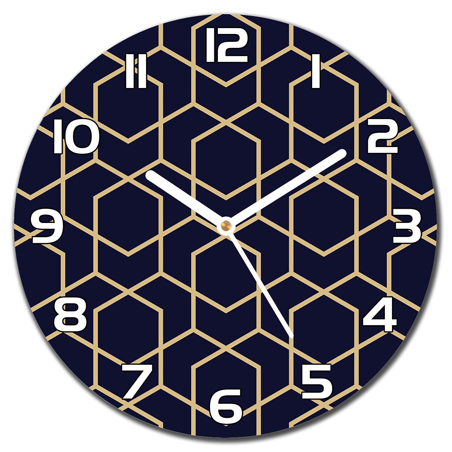 Horloge en verre 30 cm cuisine moderne cadran abstrait aiguilles blanches