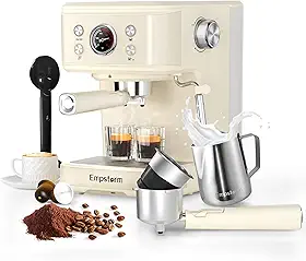 Empstorm - Máquina de café café café com leite 20 barras, máquina de cappuccino profissional 3 em 1 com cápsula E.S.E e varinha de vapor de espuma de leite compatível com cápsulas originais NS para