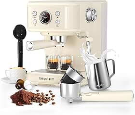 Empstorm - Máquina de café café café com leite 20 barras, máquina de cappuccino profissional 3 em 1 com cápsula E.S.E e varinha de vapor de espuma de leite compatível com cápsulas originais NS para
