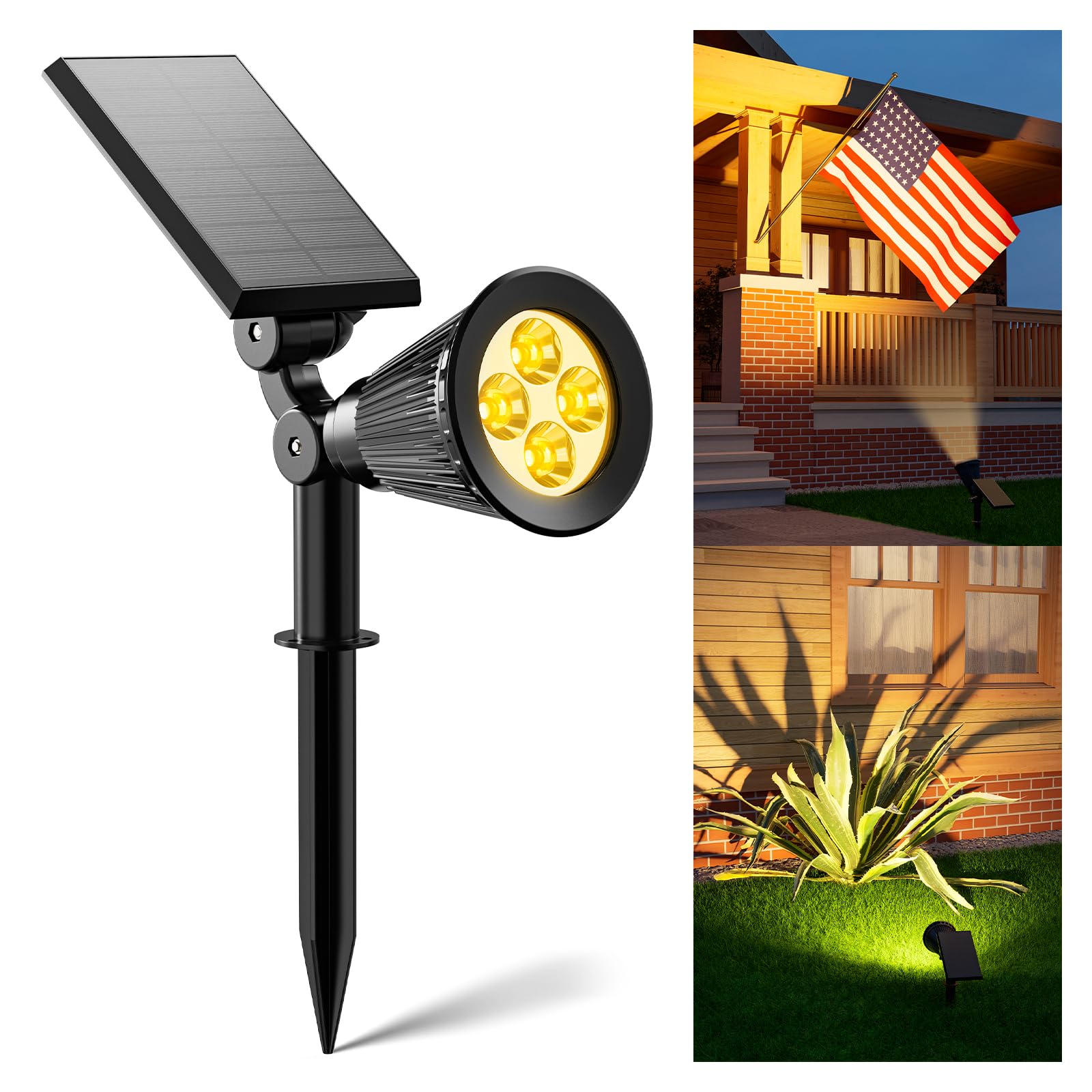 Solar Power Spot Lights Outdoor Waterproof for Christmas Decorations, Flag, Tree, Wreath, Santa Claus, Snowman, Bright LED Landscape Lamp Uplights for Outside Garden, Yard, Patio, Sidewalk,Warm White