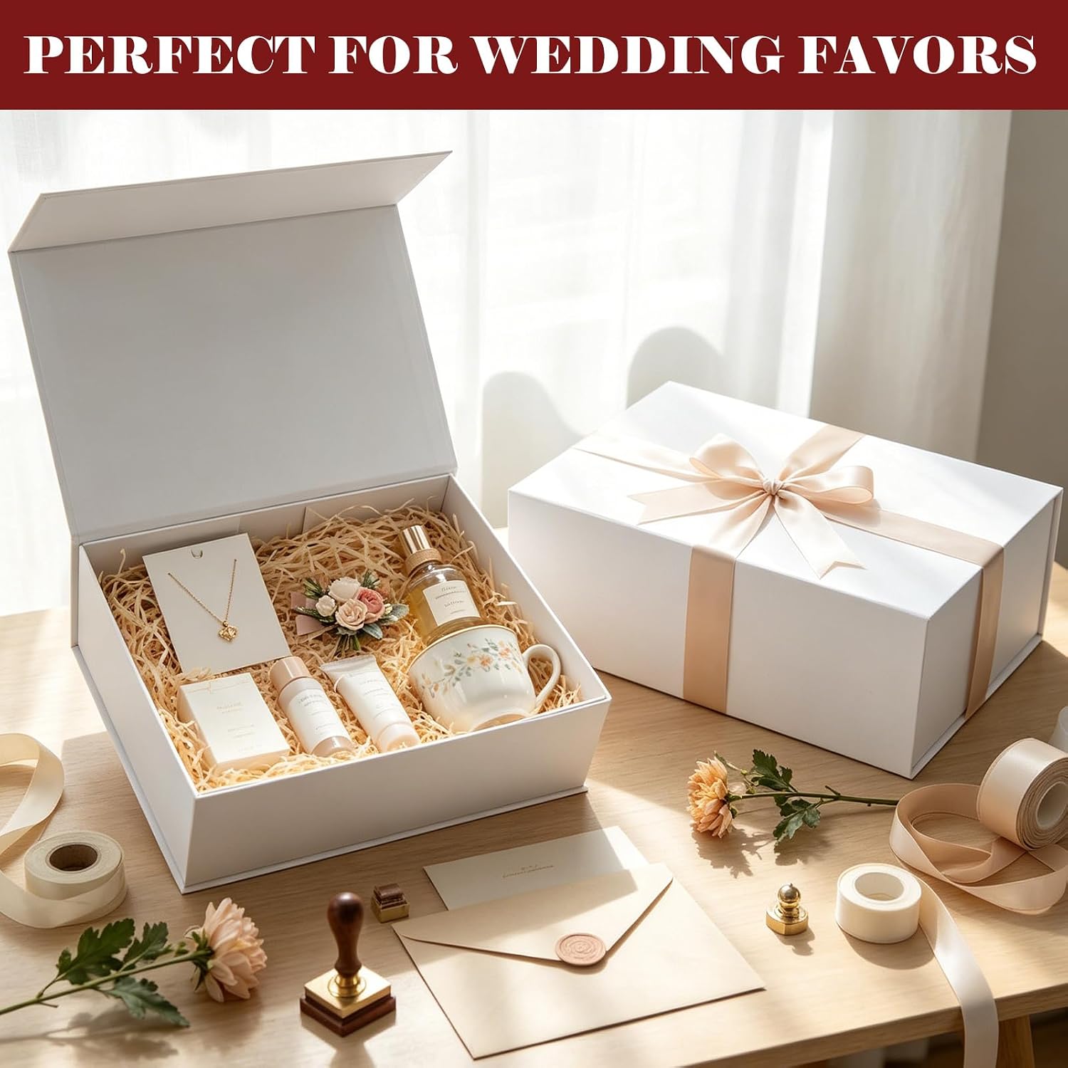 5 Pack 10x7x4 Inch White Gift Boxes with Magnetic Lids, Magnetic Gift Boxes with Lids, Bridesmaid Groomsman Proposal Box, Collapsible Wrap Box for Presents, Birthday, Wedding