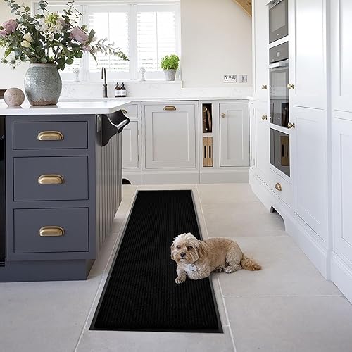 Miniatura 3 de fani Tapete negro resistente para entrada interior y exterior, impermeable, de perfil bajo, tapete de entrada para puerta delantera, patio, parte