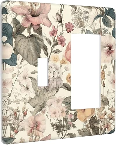 Miniatura 72 de Cubierta de interruptor de luz de palanca doble de 2 cuadras, color rosa, hongos, flores, placa de pared, placa frontal eléctrica, retro, años 70,