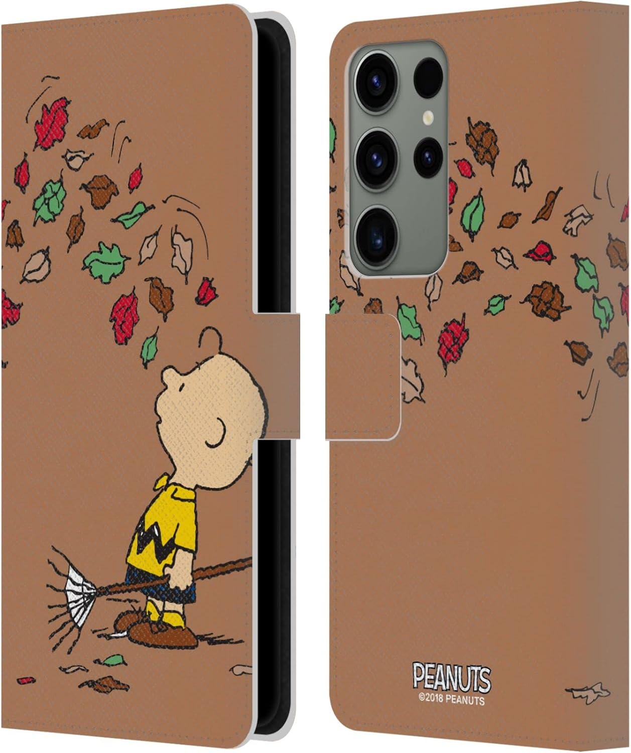 Head Case Designs Officially Licensed Peanuts Autumn Charlie Brown Leather Wallet Case Compatible with Samsung Galaxy S23 Ultra 5G