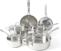Martha Stewart Castelle 10-Piece 18/8 Stainless Steel Cookware Set - Induction Safe, Even Heat, Dishwasher Safe Pots & Pans