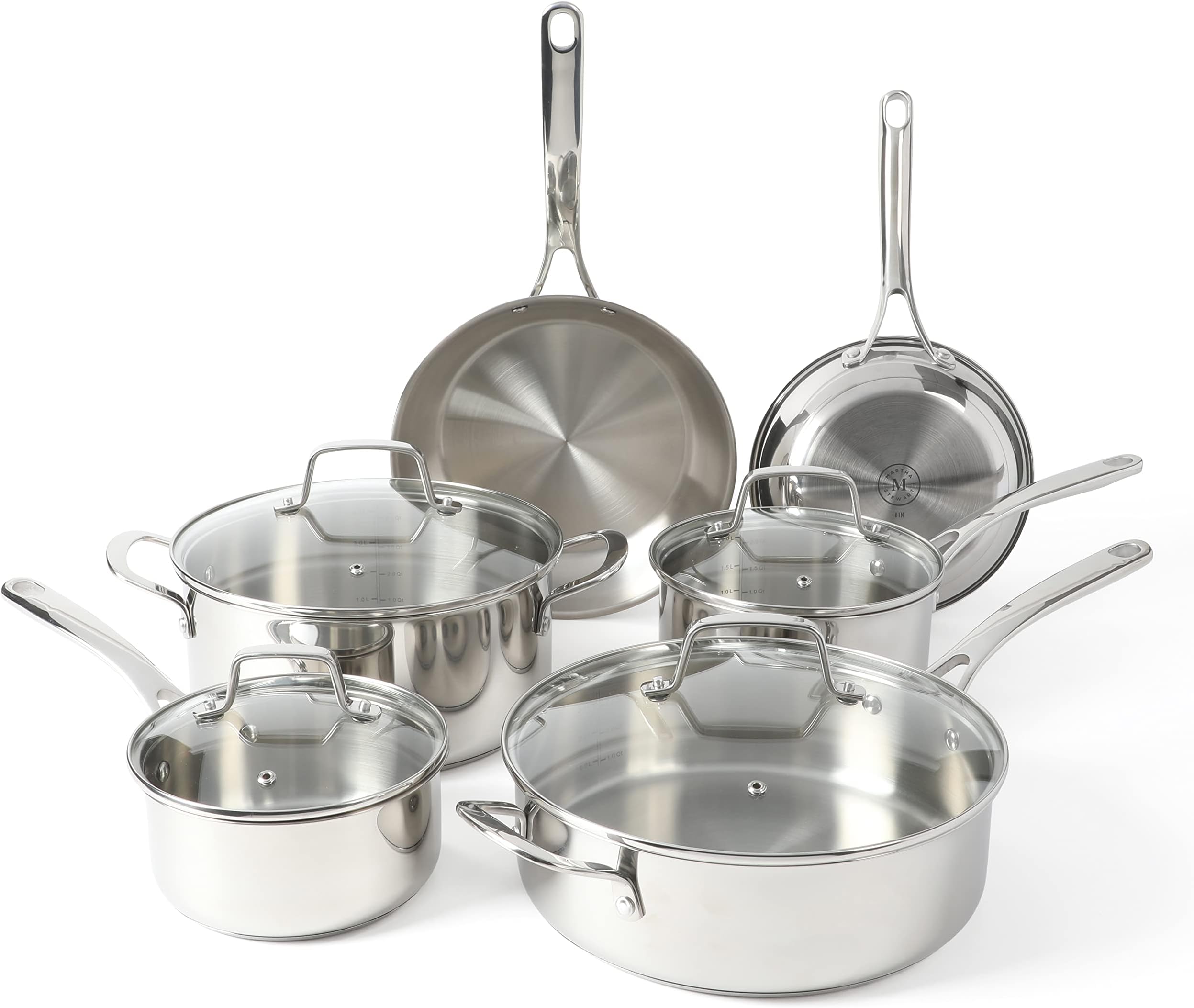 Castelle 10 Piece 18/8 Stainless Steel Induction Safe Pots and Pans Non-Toxic Triply Bottom Kitchen Cookware Set