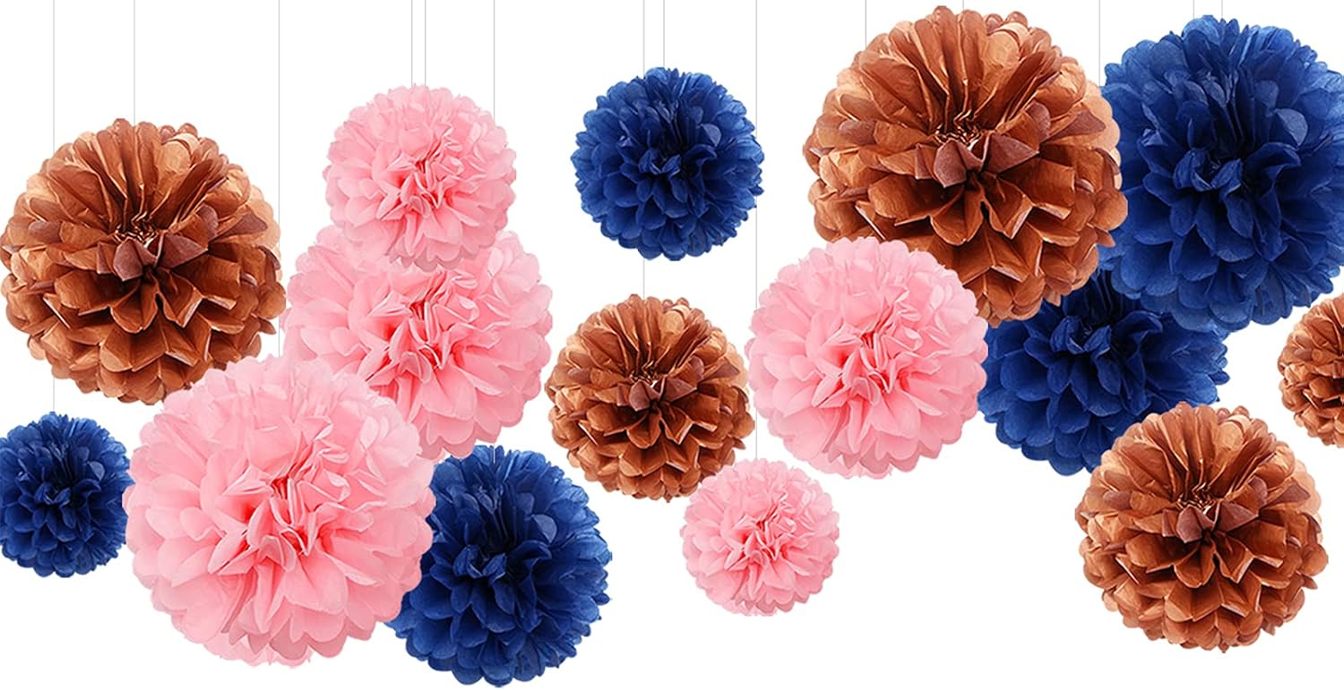 Dusty-Blue Orange Party-Decorations Paper-Flowers Lanterns - 15pc Boho Fall Peach Beige Tissue Pom Poms Streamers,Birthday Bachelorette Bridal Baby Shower Engagement Wedding Graduations Decor Panduola