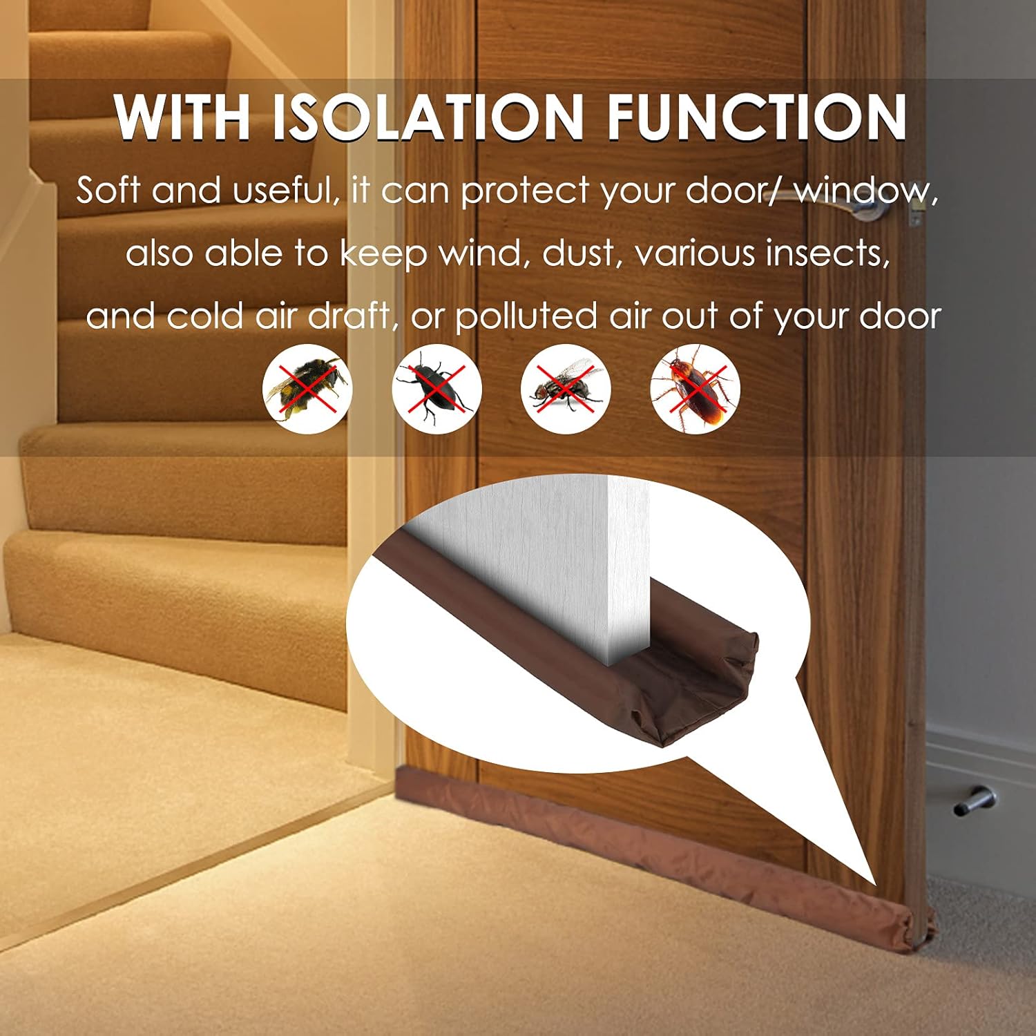 FAMKIT Door Draft Stopper, Door Draught Excluder Double-Sided Protection, Window Breeze Blocker - Image 3