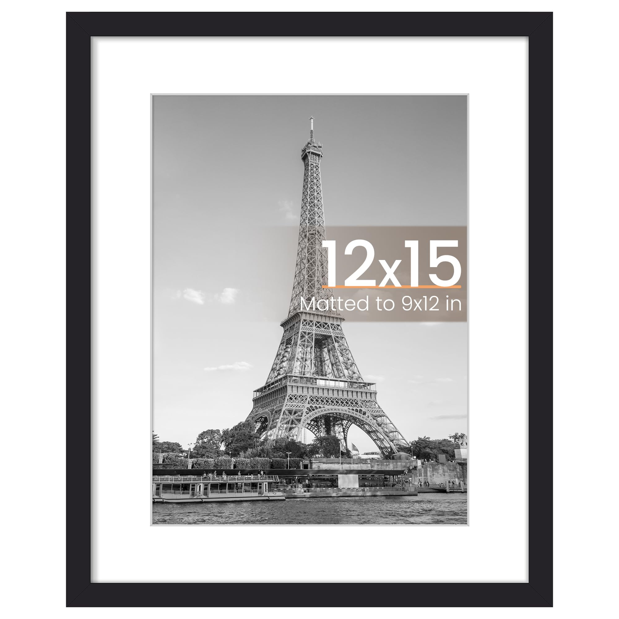 upsimples 12x15 Picture Frame, Wall Decor Poster Frames, Black 1 Pack | 12 x 15 Frame, 9x12 Frame with Mat for Gallery Wall, Family, Baby, Dog, Dorm, Christmas
