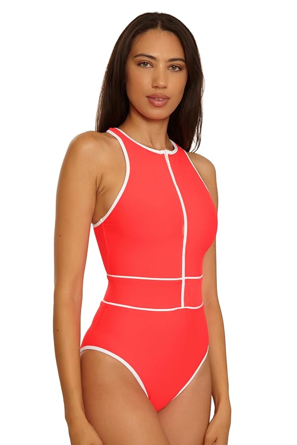 BECCA Sport Mode - Women's High Neck One Piece Swimsuit, Adjustable, Bathing Suits for Women, Caliente, Medium by BECCA - Used condition - Image 2