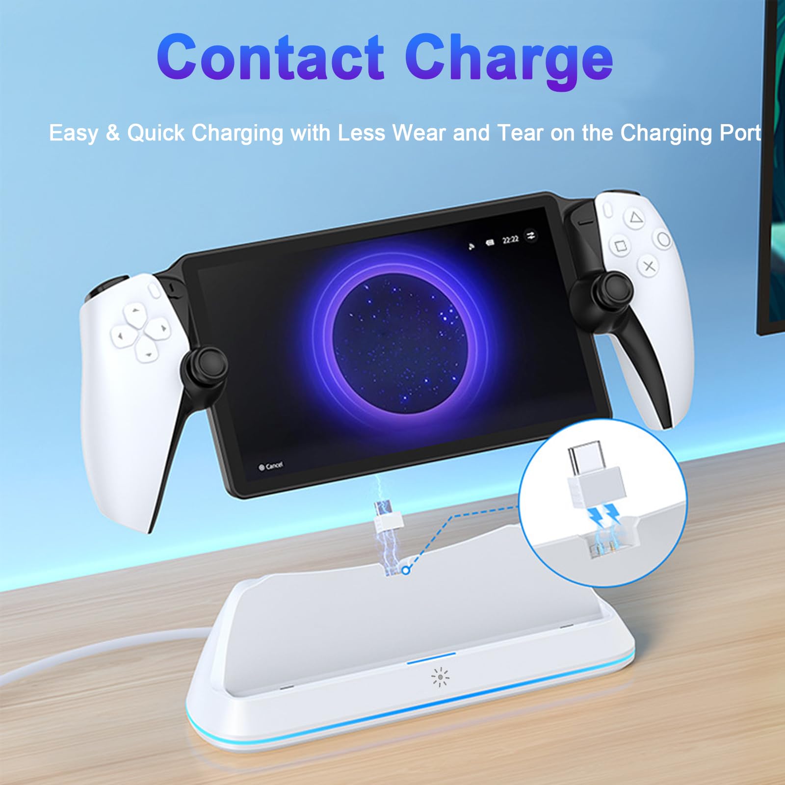 Stacja ładująca do PlayStation Portal Remote PlayPlayer, magnetyczna ładowarka i przenośna stacja dokująca do Portal, akcesoria z oświetleniem LED (czarna)