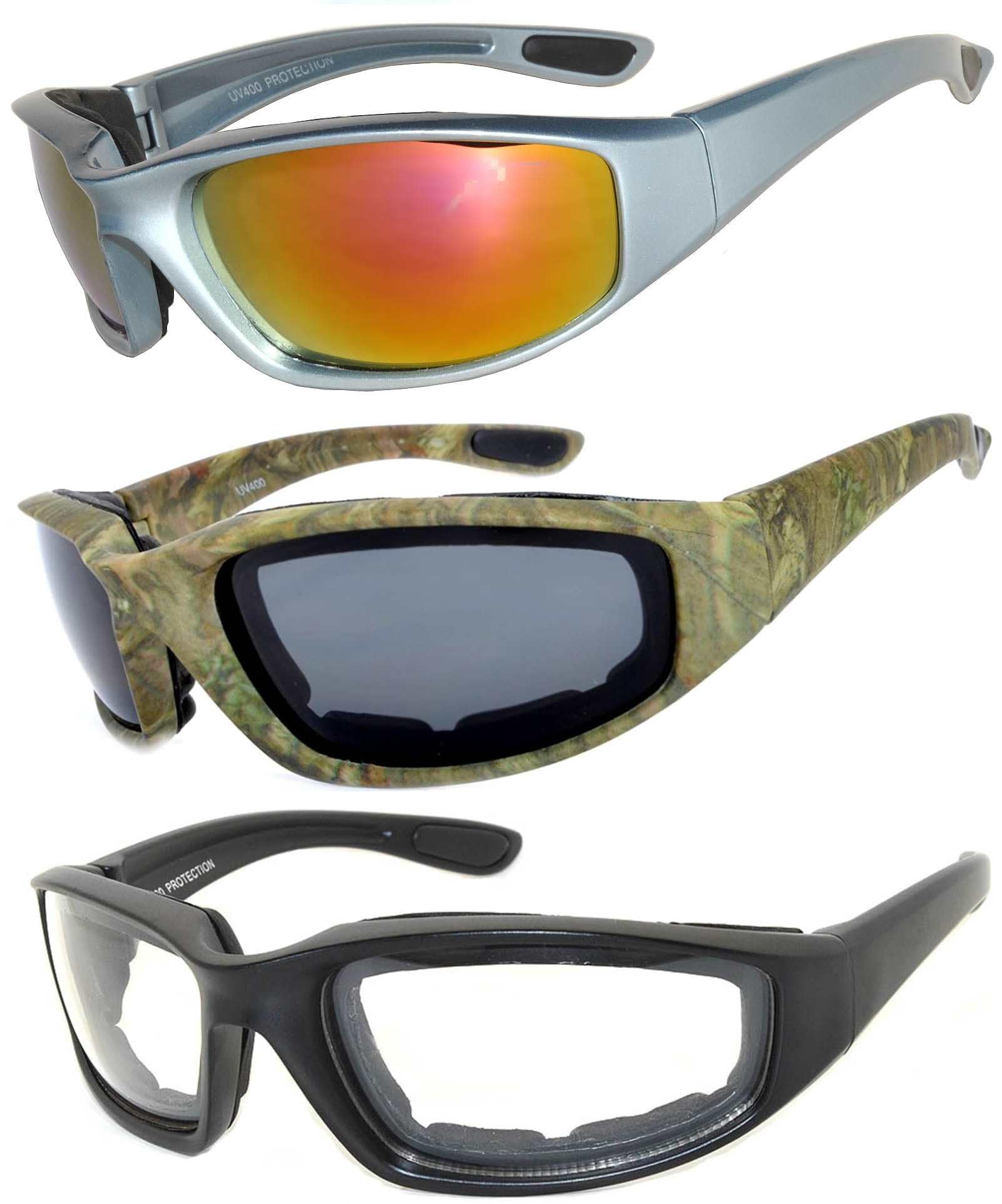 OWL Motorcycle Riding Sport Sunglasses Assorted Color Multipacks, Unisex Foam Padded Wind Blocking Glasses UV400 Protection