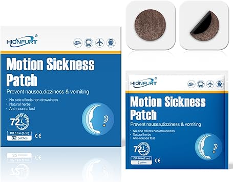 Hionfurt Pack of 32 motion sickness patches and seasickness patches for car and boat trips, cruises and air travel