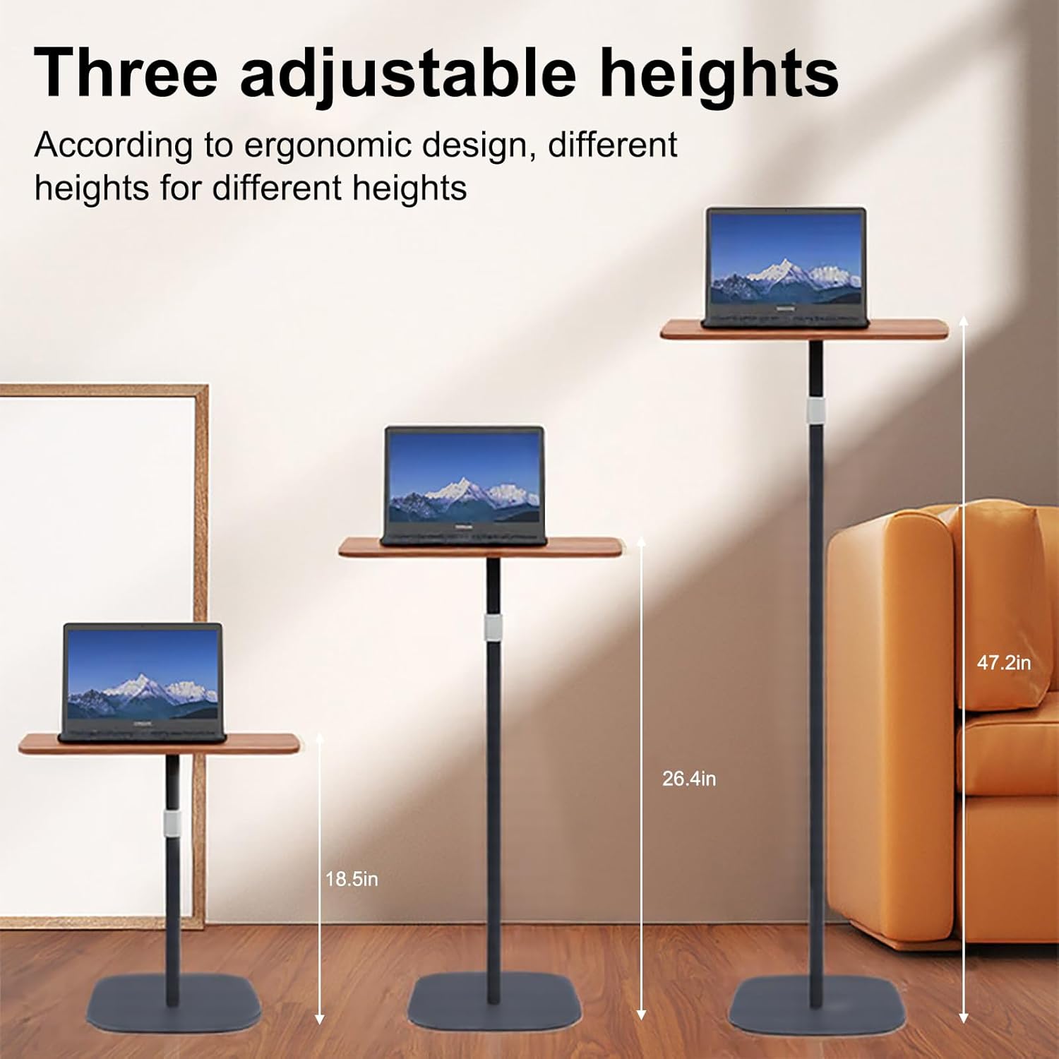 Laptop Stand Desk Portable Laptop Floor Stand Adjustable Height 18.5-47" Projector Floor Stand Bedside Sofa End Table for Home Office Meeting Room