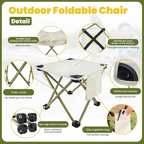Miniatura 4 de Taburete plegable para acampar con bolsillo lateral y bolsa de transporte, taburete portátil de campamento de pesca de 12.9 pulgadas, reposapiés