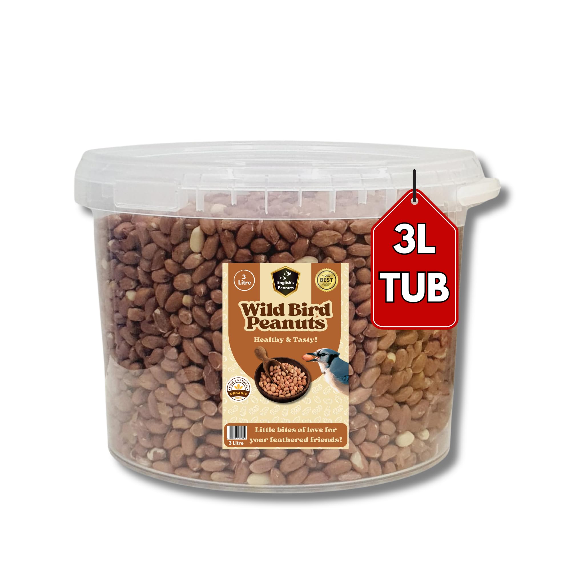 English's Peanuts 3L Tub Premium Bird Food - High Protein Peanuts for Wild Birds, Rich in Healthy Fats, Fibre & Vitamins, Ideal for Feeders, Supports Bird Health, Clean & Fresh Wild Bird Food
