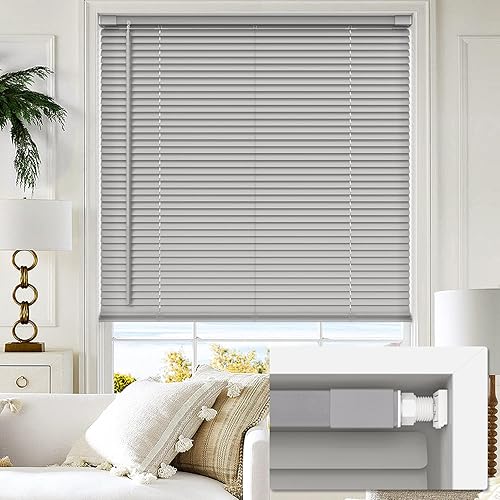 LazBlinds Mini persianas horizontales de vinilo sin cordón, sin herramientas, sin taladro, de 1 pulgada, persianas que filtran la luz para ventanas,