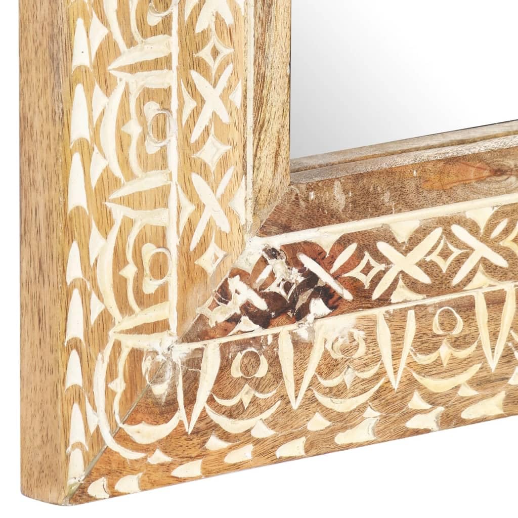 Spiegel Handgeschnitzt aus massivem Mangoholz 110x50x2,6 cm Wandspiegel für Badezimmer, Schlafzimmer, Flur und Wohnzimmer, dekorativer Kosmetikspiegel für Styling und Rasur