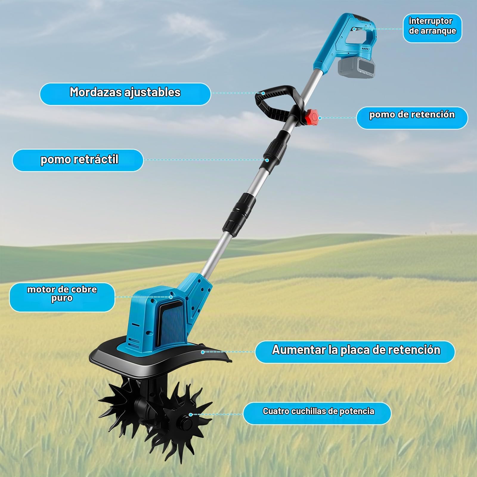 Motocicleta eléctrica para batería Makita 18 V, Motoazada Bateria con Rodillo Doble 4 Cuchillas, 330 RPM, 20 cm de Ancho y 15 cm de Profundidad, Motoazada para Huertos y Patios (sin batería)