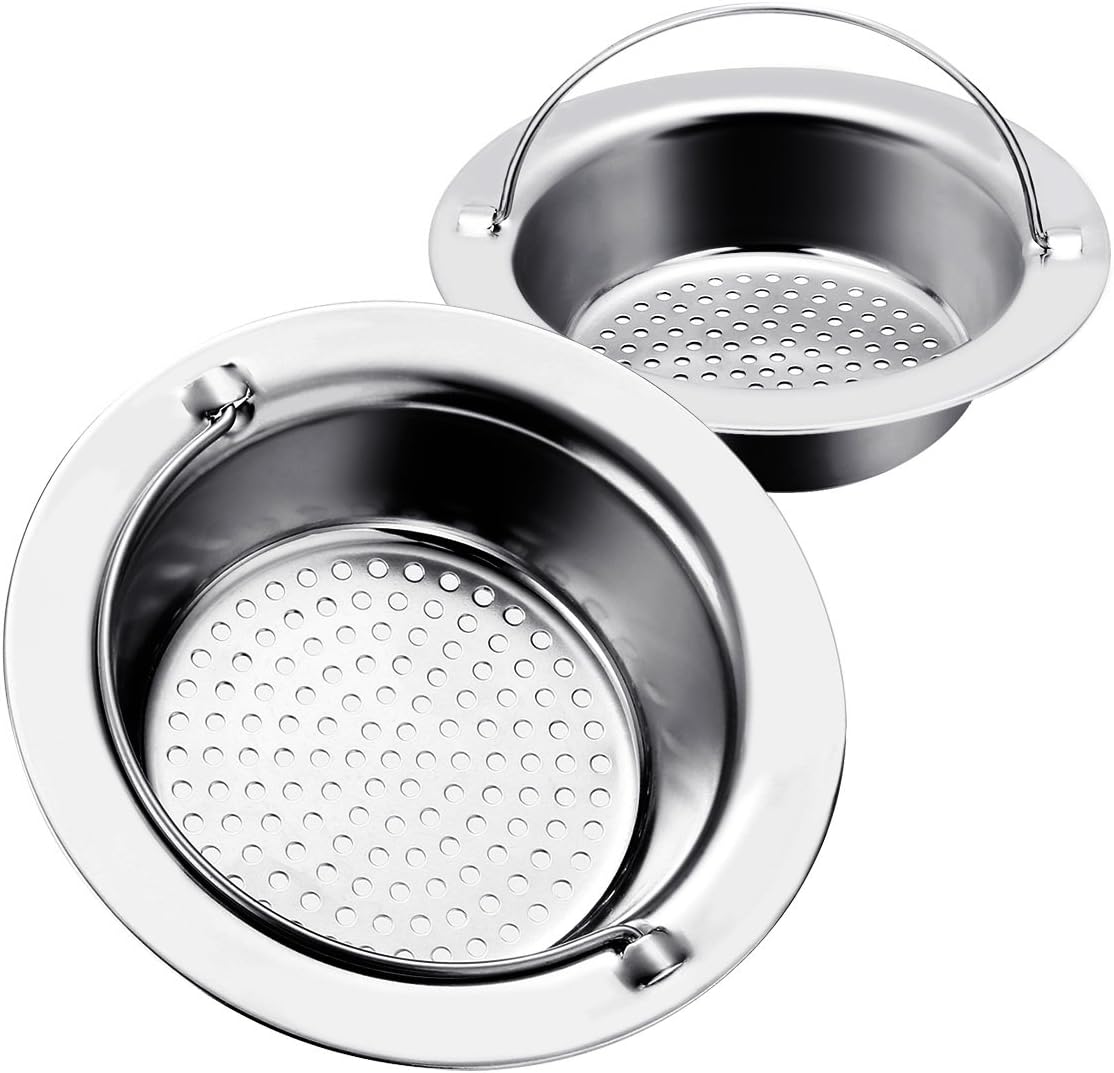 TAPCET 2PCS Stainless Steel Kitchen Sink Strainer with Handle, Diameter of 85mm/3.35", Drain Filter Strainer Kitchen Sink Portable Filter, Large Size for UK Sinks