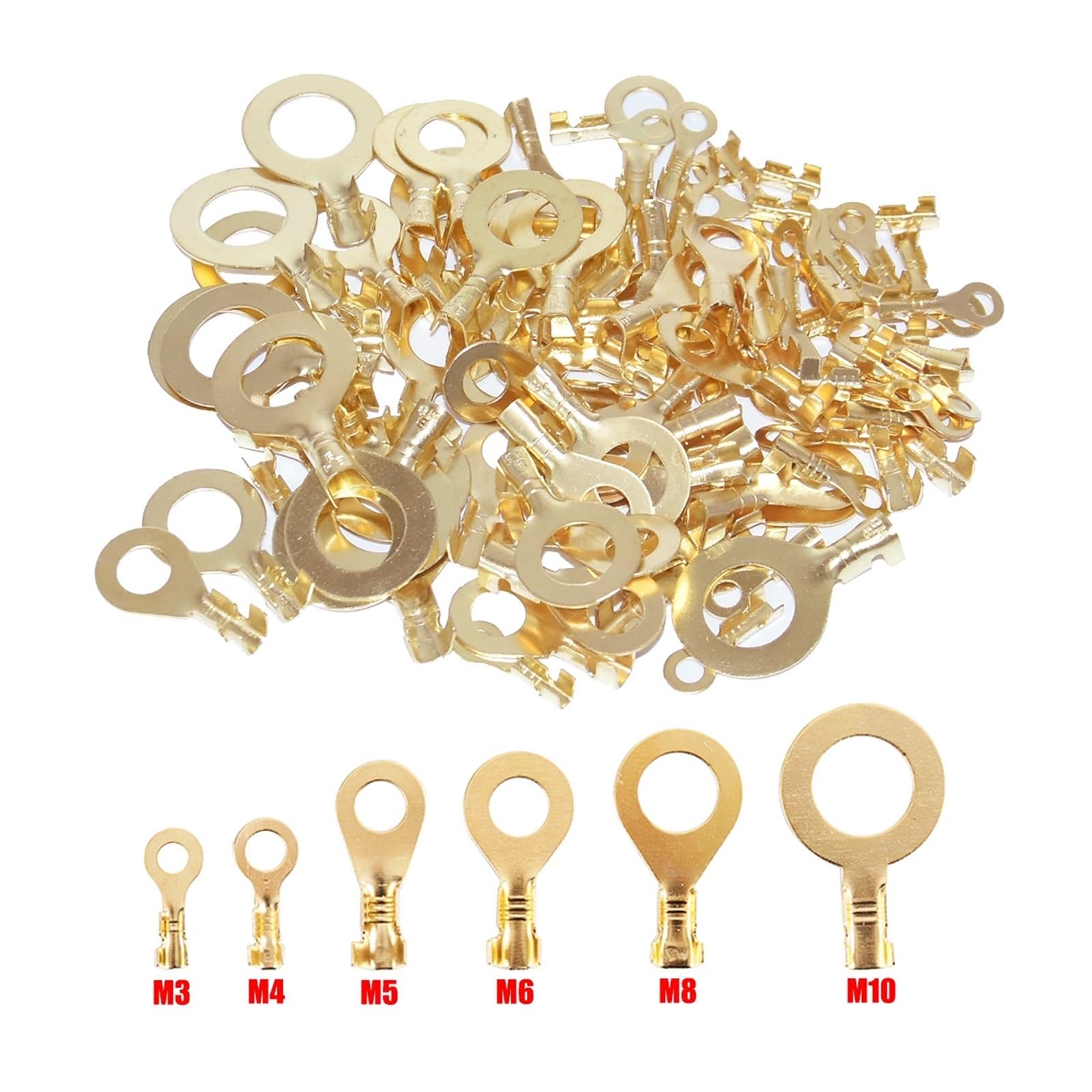 100er-Pack Draht-Crimp-Kupfer-Anschlussklemmenverbinder mit offener Hülse – Nicht isolierte Ringkabelschuh-Crimp-Kabelverbinder(M8)