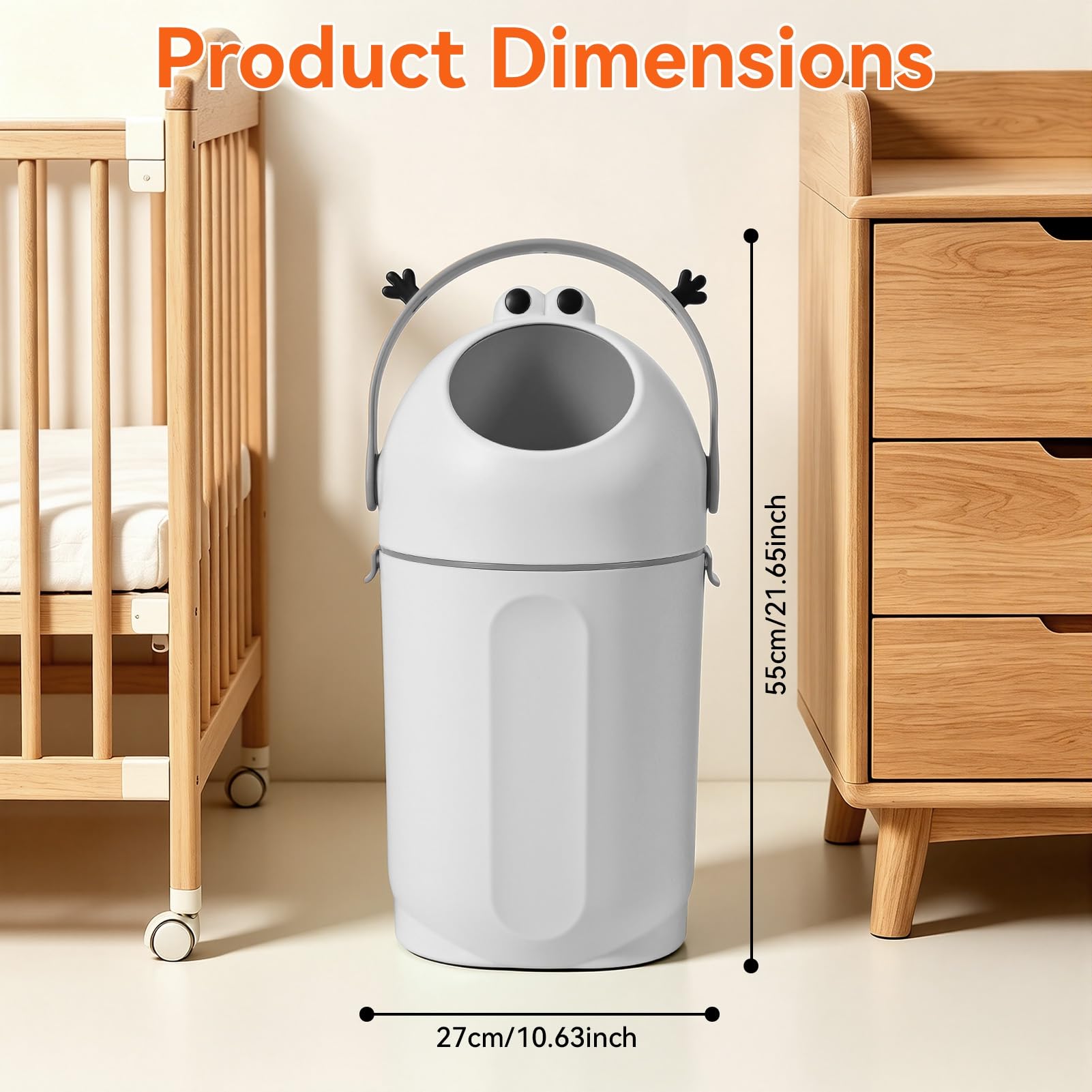 Windeleimer 15L, Geruchsdichter Mülleimer für Babywindeln, Mit Drehverschluss & Kindersicherung, Platzsparender Abfalleimer für Kinderzimmer Bad & Wohnzimmer, 55cm Hoch Grau
