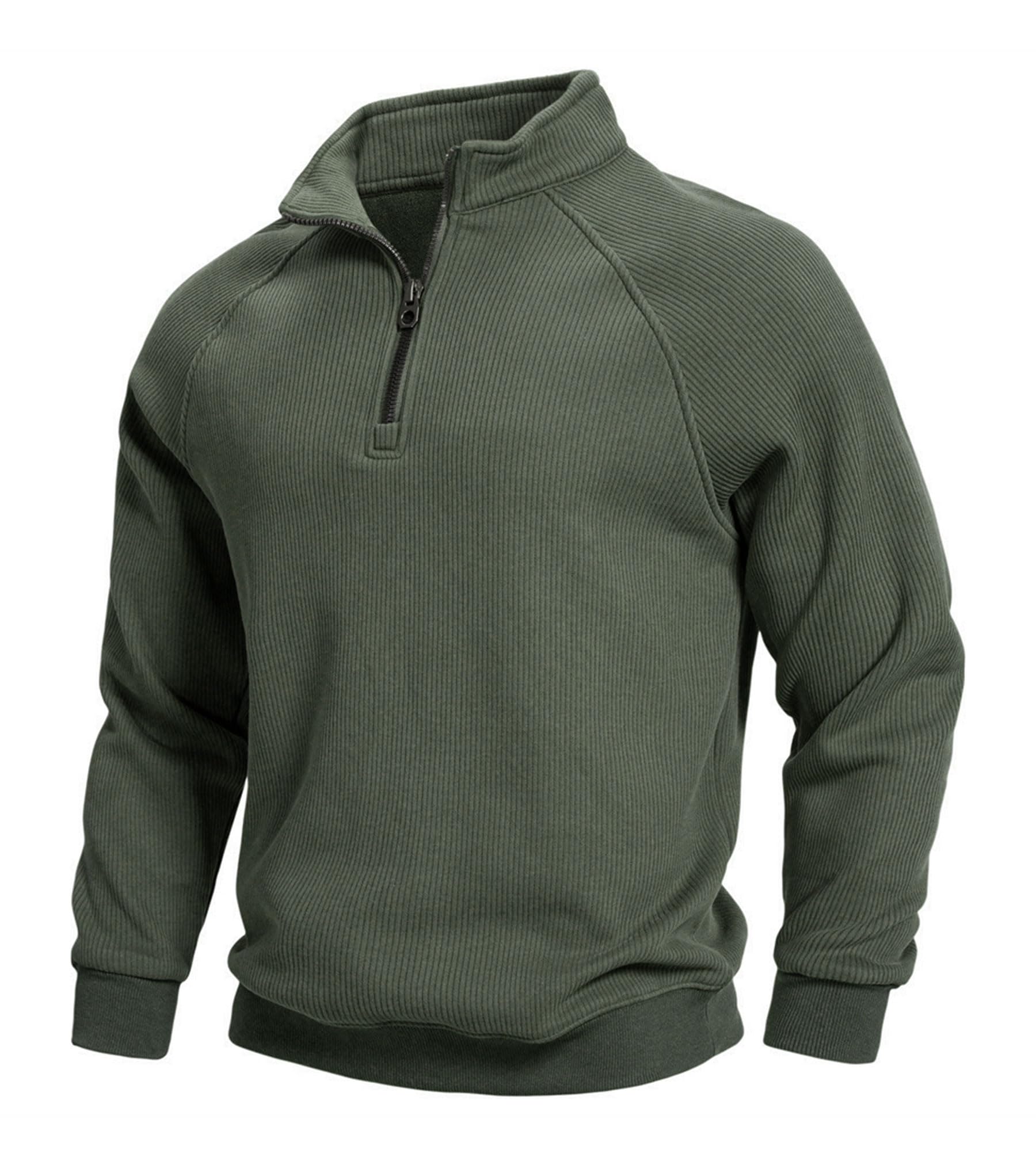 Jersey para hombre con cremallera 1/4, forro polar cálido, cuello alto, manga larga, jersey de punto fino, sudadera de algodón
