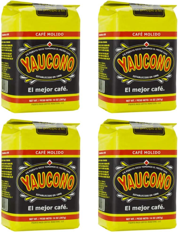 Yaucono Coffee Arabica Medium Roast Ground, Roasted and Bagged in Puerto Rico, 14 Ounce (Pack of 4)