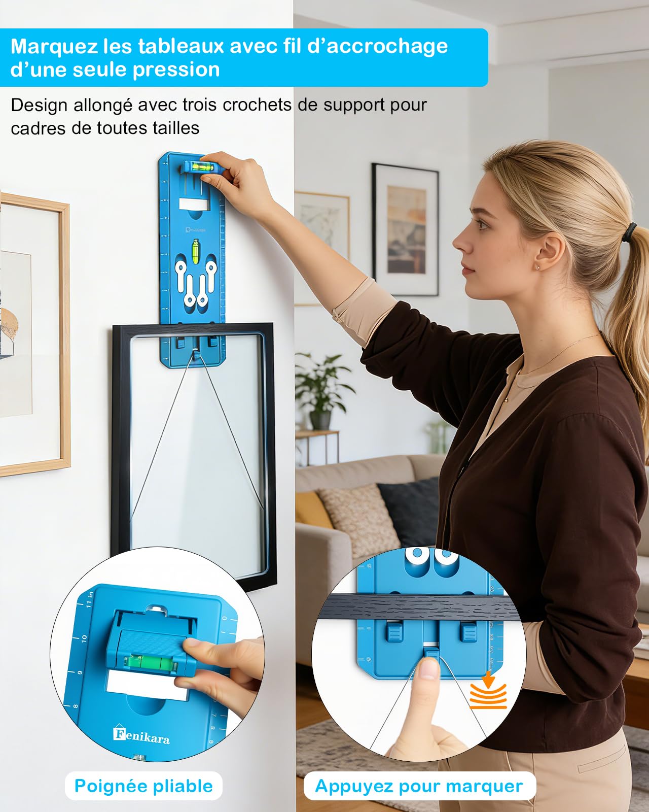 85 Pièces, Kit de Suspension pour Cadres avec Niveau à Bulle, Sans Mesure, Outil d’Accrochage Précis pour Cadres Photo, Compatible avec Différents Systèmes d’Accrochage, Crochet Tableau, Crochet Cadre
