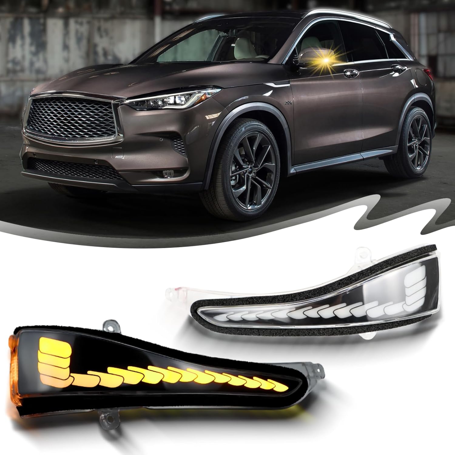 Side Mirror Light Led Turn Signal Dynamic Sequential Blink Car Lights Running Indicator Marker Lamps Compatible with Infiniti Q50 Q60 Q70 QX30 QX50 for Nissan Skyline (Smoked lens)