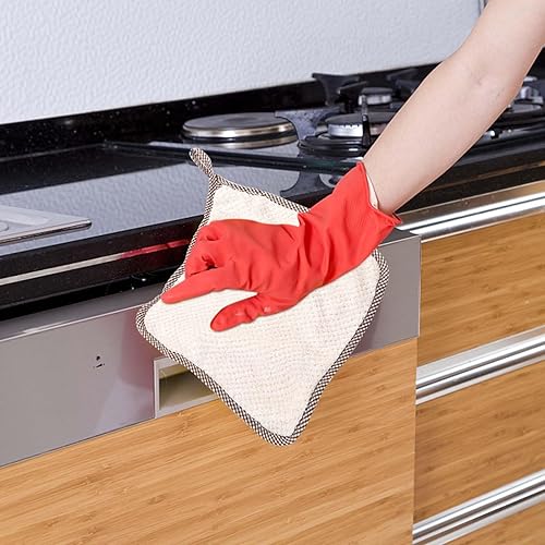 Miniatura 4 de Paquete de 10 paños de cocina reutilizables, sin olor, paños de limpieza absorbentes, antiadherentes al aceite, lavables de secado rápido (beige,