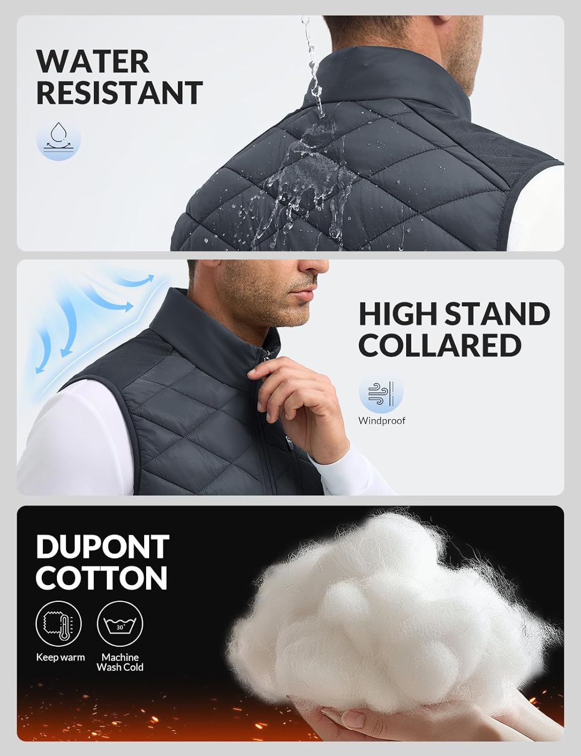 baleaf Men's Puffer Vest Outerwear Golf Sleeveless Jacket Winter Warm Lightweight Pockets Windproof - Image 4