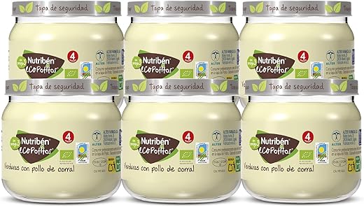 Nutribén Ecopotitos Introducción Al Pollo De Corral Con Verduras - Ingredientes ecológicos- Desde Los 4 Meses, Pack De 6 X 120gr