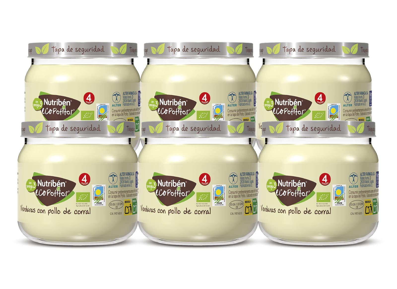 Nutribén Ecopotitos Introducción Al Pollo De Corral Con Verduras - Ecológicos, Desde 4 Meses, Pack 6x120gr