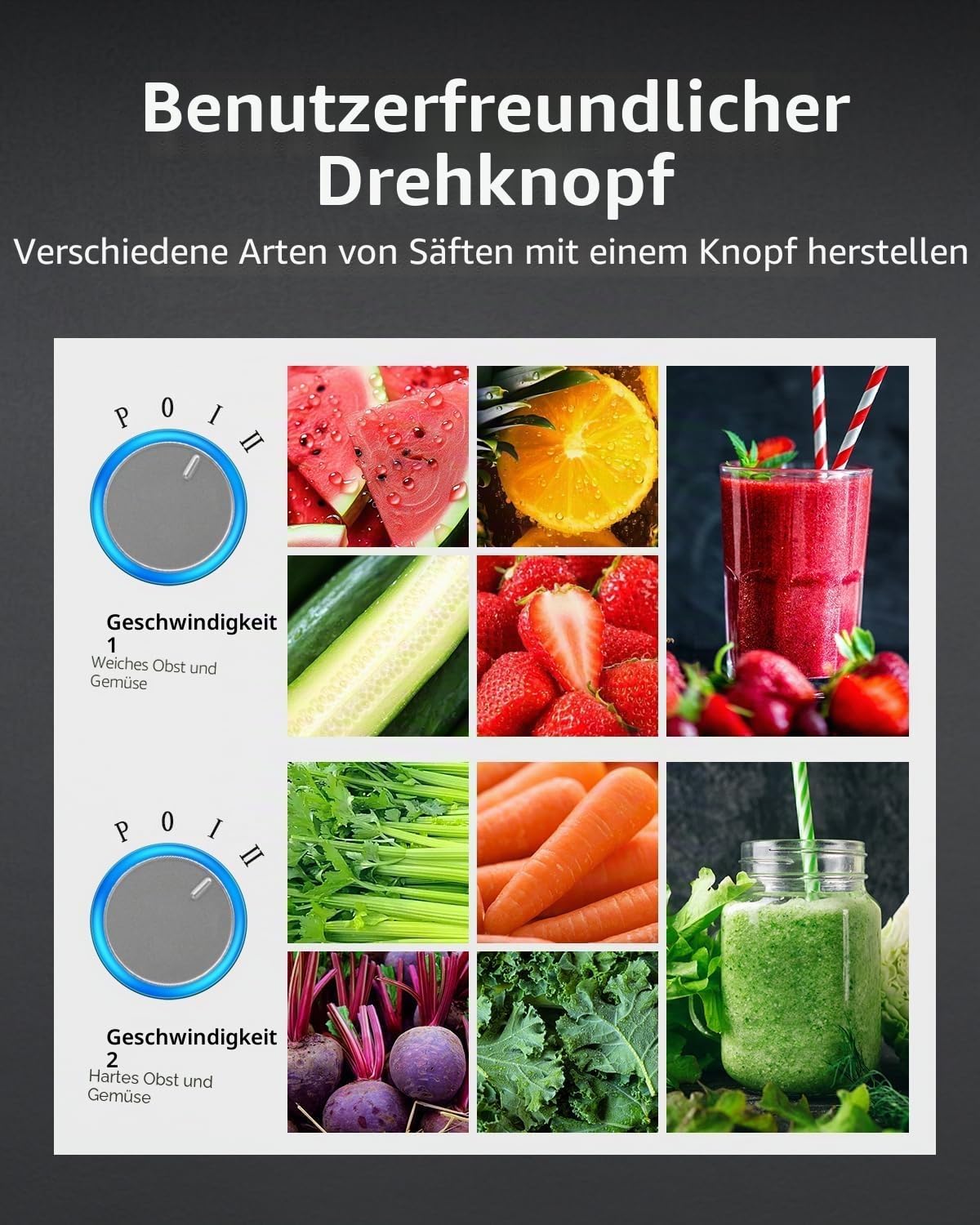 GDOR Entsafter 1300W Entsafter Gemüse und Obst mit Größerem 81mm Einfüllschacht 1250ml Großer Saftkrug Hohe Saftausbeute Juicer Machine 3 Geschwindigkeiten Juicer leicht zu Reinigen Bürste Tropfschutz