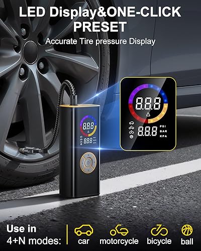 Miniatura 5 de Inflador de neumáticos, compresor de aire portátil, bomba de aire inalámbrica de 150 PSI para neumáticos de automóvil con apagado automático, luz