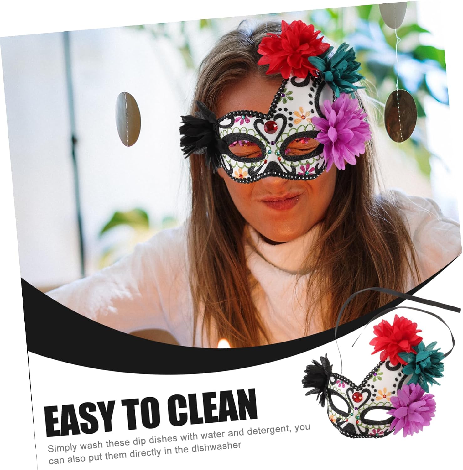 Day of Dead Half Face Mask Flower Prop Halloween Party Cosplay