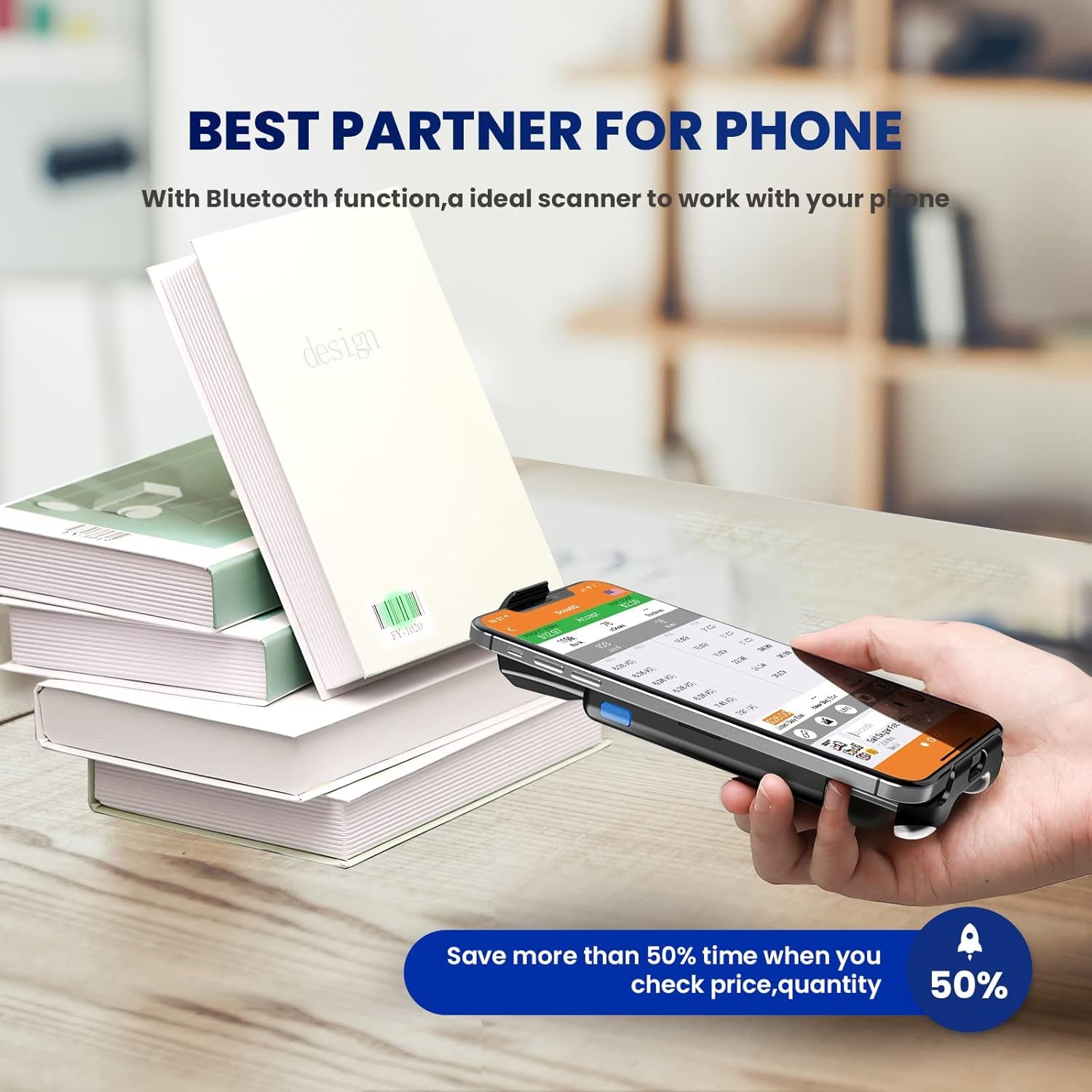 Eyoyo 2D Backclip Bluetooth Barcode Scanner, Barcodeleser für Handy mit 1600 mAh Akku, QR 1D Wireless Code Scanner für Android iOS iPhone