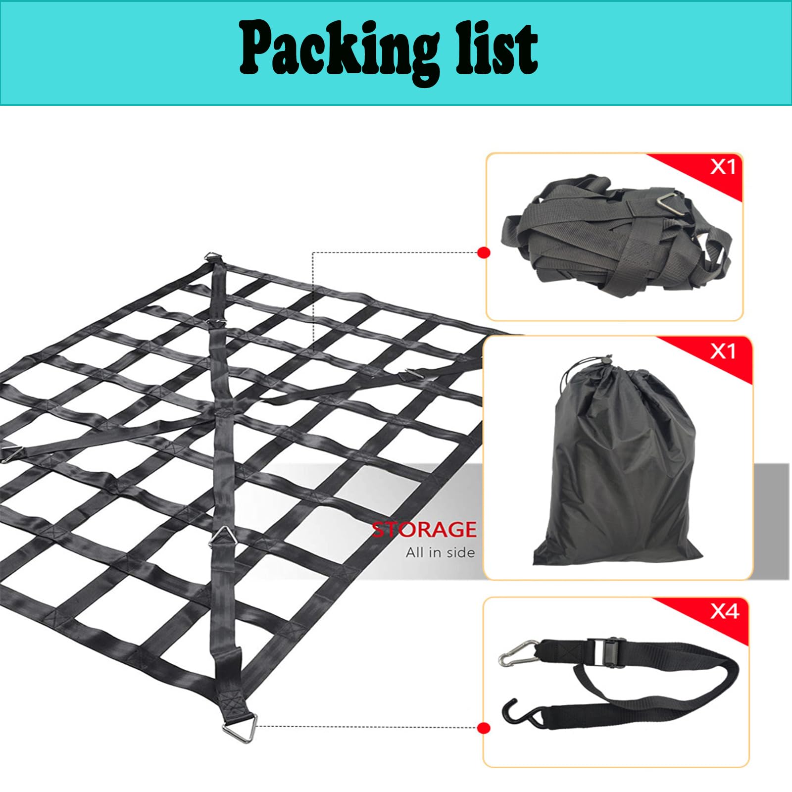 Red de carga para remolque, red de equipaje para camioneta, camioneta, área de carga, para expansión de la superficie de carga de camioneta, red de remolque para remolques de camionetas SUV (S