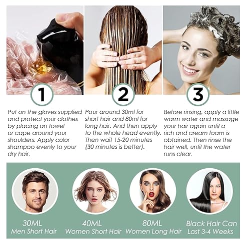 Miniatura 7 de TSSPLUS Champú instantáneo de tinte para el cabello, champú de color castaño castaño para mujeres y hombres, 3 en 1, champú para colorear con