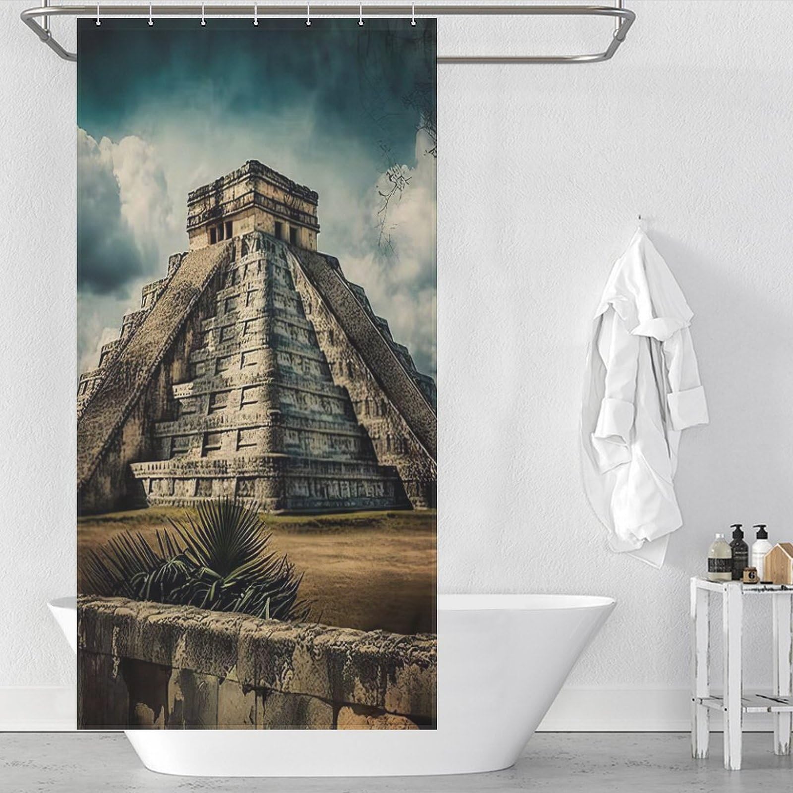 Rideau de douche Chichen Itza anti-moisissure en polyester lavable pour stopper les fuites d'eau