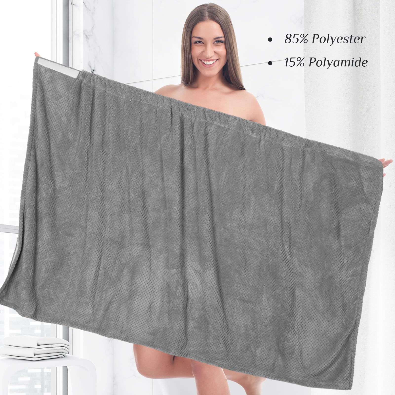 SATINIOR 2 Pcs Towel Wrap for Women Lightweight Spa Robe with Adjustable Closure Elastic Top Soft Bathrobe Spa Wrap (Gray) - Image 4