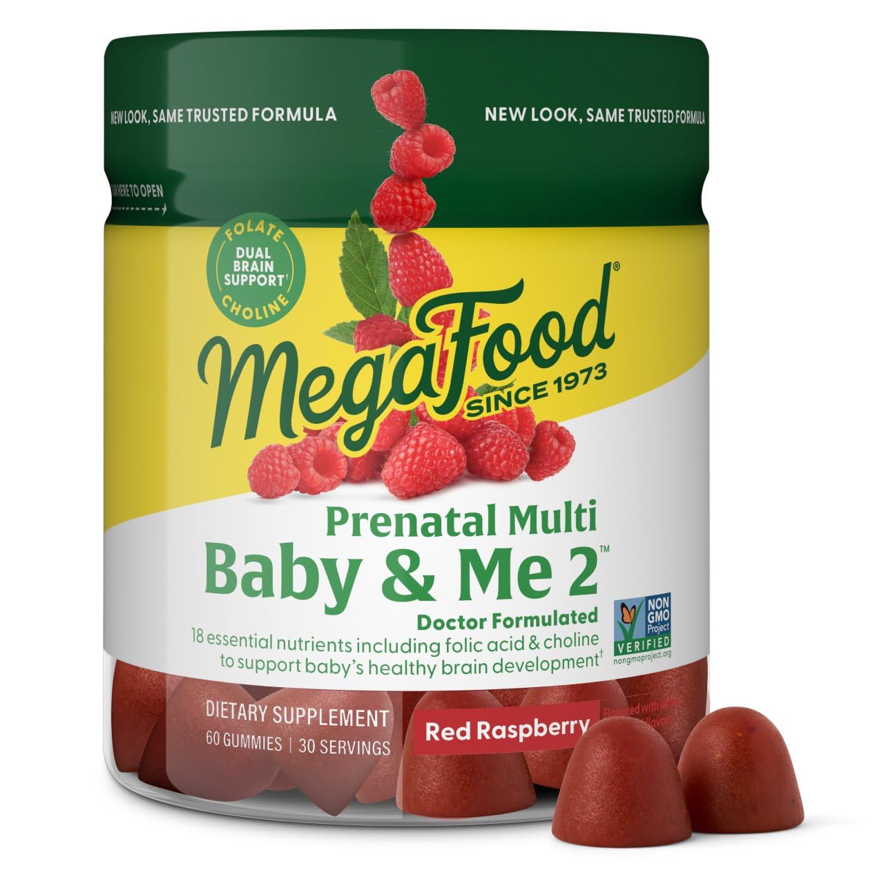 MegaFood Baby & Me 2 Prenatal Gummies, 18 Nutrients, Red Raspberry, 60 Ct Raspberry 60 Count (Pack of 1)
