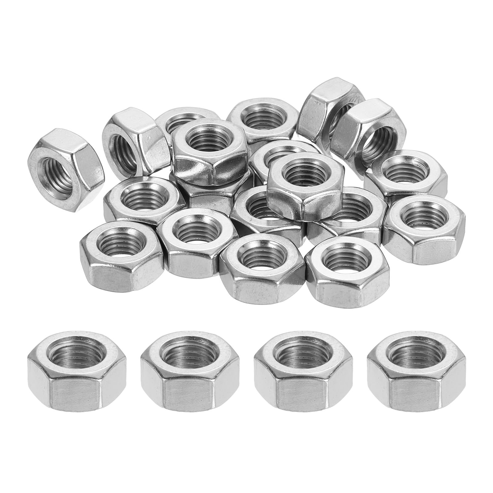 sourcing map M10x1.25mm Hex Nuts, 24Pcs 304 Stainless Steel Metric Fine Thread Hexagon Lock Nuts Fasteners for Machinery Automotive Industrial Use, 17mm / 0.67" Width 8mm / 0.31" Height